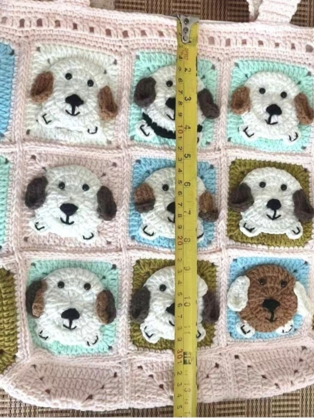 Handmade Cream and Pastel Dog Crochet Tote Bag, cottagecore Shoulder bag - Picture 4 of 5